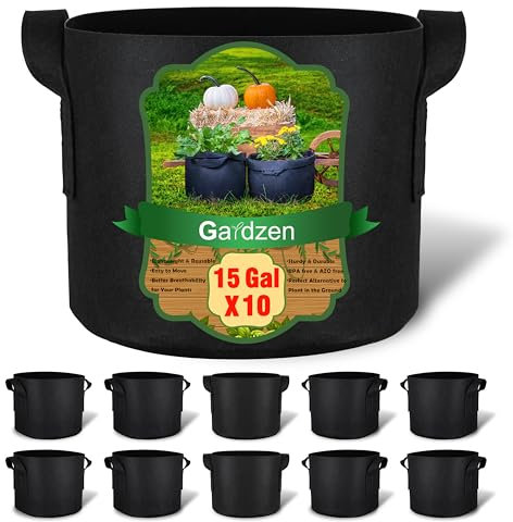 gardzen Lot de 10 Sacs de Culture de 50 litres, Pots en Tissu d'aération avec poignées