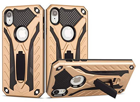 MILAN NICE Phone Case for iPhone XR Heavy Duty Protective Hard Cover Shockproof Certified with Drop Tested with Smartphone Kickstand (Gold)
