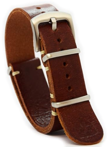 NATO-Uhrenarmband, Zulu-Band, Leder, Militär-Stil, geölt, lang, braun, Whiskey, Leinen, stilvolle Edelstahl-Schnalle, wählen Sie Größe 18 mm, 20 mm, 22 mm, 24 mm