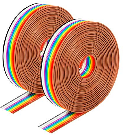 Huayue 2 PCS 10 Pin Ribbon Cable, Rainbow IDC Wire Dupont Wire Flat Cable for 2.54mm Connectors, 1.27 Pitch, 6M