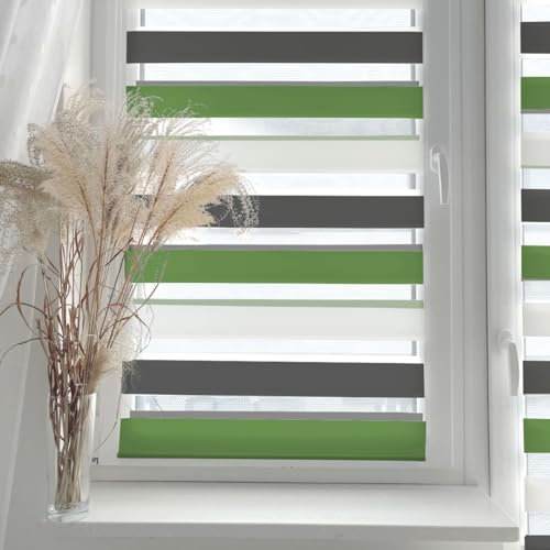 Home-Vision® DuoRollo Klemmfix, Doppelrollo ohne Bohren mit Klämmträgern, DuoRollos für Fenster und Türen (Weiß-Grau-Grün, B80cm x H150cm)