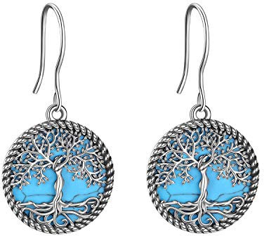 YAFEINI Türkise Baum des Lebens Ohrringe Sterling Silber - Baumelnde Ohrringe Schmuck für Frauen Mädchen - Weihnachtsgeschenke