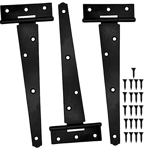 3 STK T Scharnier, 12 Zoll 300mm Gartentor Scharnier, Schwerlast Metall Shed T Scharniere, Schwarzes Tor Scharniere, Türscharnieren mit Schrauben für Schuppentür,Gartentor,Holztor,Scheunentür,Zaun