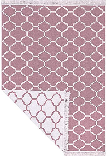 Fashion4Home Teppich Läufer - Tepiche für Wohnzimmer, Schlafzimmer, Küche, Kinderzimmer, Badezimmer - Boho Kelim - Läufer Flur, Morocco-Altrosa-Weiß, Größe: 120x170 cm