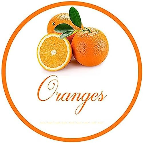 30x Oranges - Lot d'étiquettes autocollantes rondes pour la cuisine, diamètre 50mm, faciles à décoller, idéales pour l'étiquetage de vos pots de confitures et bocaux fait maison - Mon Bio Jardin