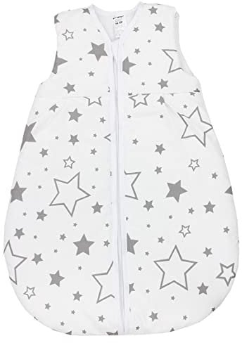 TupTam Schlafsack Baby - Wärmender Ganzjahresschlafsack 2.5 TOG, OEKO-TEX, Ärmellos, Farbe: Sterne Grau/Weiß, Größe: 68-74