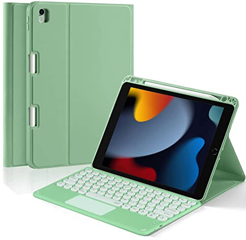 YMXuan Touchpad Keyboard Case for iPad 10.2 9th/8th/7th Generation (2021/2020/2019),Detachable Wireless Keyboard with Trackpad for iPad Air 3/iPad Pro 10.5,Built-in Pencil Holder (Green)