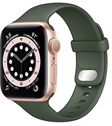 Lobnhot Correa compatible con Correa Apple Watch 45mm 46mm 42mm 44mm,pulsera de repuesto de silicona deportiva suave con iWatch Series 10 9 8 7 SE 6 5 4 3 2 1 para mujeres hombres, Verde oscuro