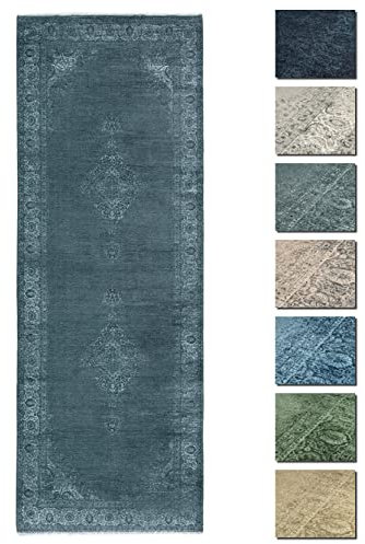 TESSO LIVING Kelim Vintage Teppich Wohnzimmer Holzkohle Grau 80 X 290 cm - Moderner Kurzflor Teppich - Super Soft