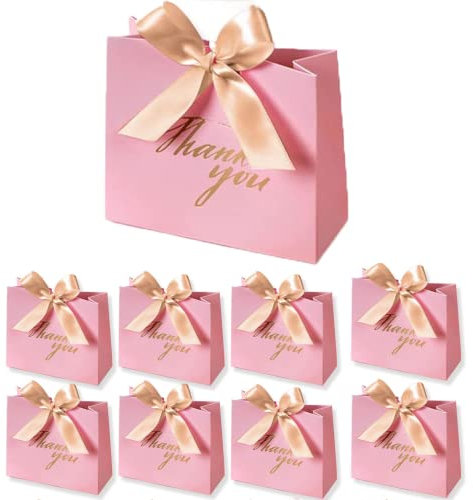 20 Pack Small Thank You Gift Bags with Bow Ribbon, Party Favor Bag Candy Gift Treat Box for Wedding Baby Shower Holidays Birthday Party (11.6x4.5x10 cm, Gold)