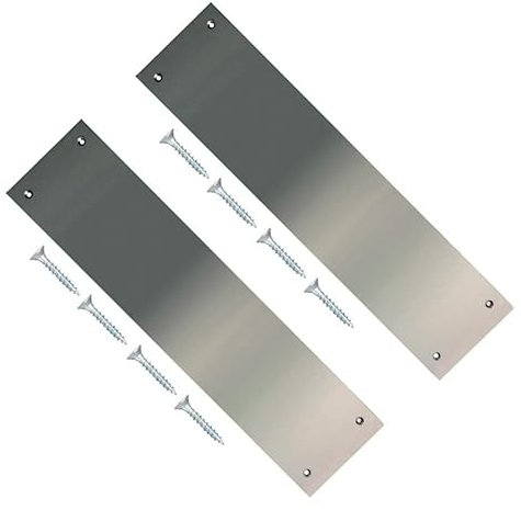 TERF® 300mm X 75mm Traditional Type Polished Stainless Steel Finger Plate 300mm X 75mm (12'' X 3'') Door Push Plate Finger Plate Including Fixing Screw - Pack of 2