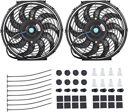 BATONECO 12 Electric Radiator Cooling Fan Assembly Kit,High Performance Cooling Radiator Fan with 12V 80W 800 CFM Mount Kit Universal Black, 2 Pack