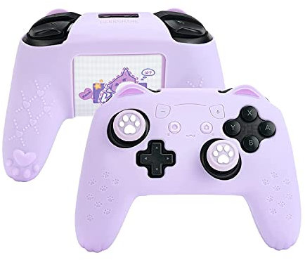 GeekShare Cat Paw Controller Skin Grips Set Kompatibel mit Nintendo Switch Pro, Anti-Rutsch-Silikon-Schutzhülle, Joystick-Kappen für Switch Pro Wireless Controller – Lila
