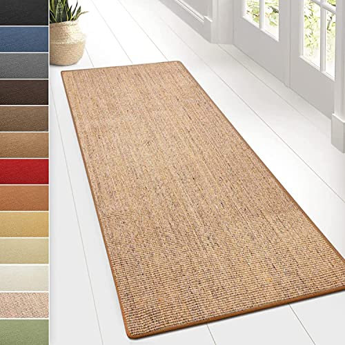KARAT Sisal Teppich - Teppichläufer 80 cm breit - Naturfaser Läufer - Teppich für Wohnzimmer, Flur, Schlafzimmer - Sisalteppich Sylt (80 x 200 cm, Kork)