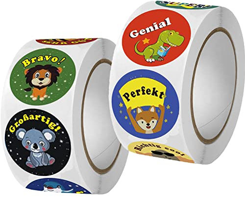 Motivationsaufkleber für Kinder, 1000 Stück Selbstklebende Runden Tier Belohnungsaufkleber Lehrer Belohnungssticker Belohnung Aufkleber mit Süßer Tiere Lob Belobigung Sticker für Schule Klassenzimmer