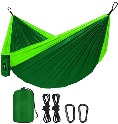 DULKET Camping Hammock Portable Ultralight Travel Hammocks Breathable Nylon with 5 FT Tree Straps for Outdoor Camping Hiking Backpacking Indoor Garden (150kg Capacity) (Green)