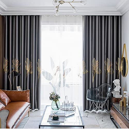DENSUL Vorhänge Blickdicht, Luxus Tribute-Satin-Stoffe Vorhang, Chinesischen Stil Gardinen für Schlafzimmer Wohnzimmer Balkon Küche 2er Set Vorhänge mit Ösen,Grau,W1.5xH2.7m
