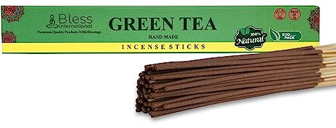 Bless-Green-Tea-Incense-Sticks Handmade-Hand-Dipped-Incense-Sticks Organic-Chemicals-Free for-Purification-Relaxation-Positivity-Yoga-Meditation The-Best-Woods-Scent (25 Sticks (40GM))