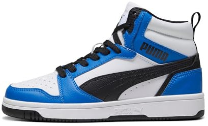 PUMA Rebound V6 Mid Jr, Scarpe da ginnastica Unisex - Bambini e ragazzi, Puma White Puma Black Racing Blue, 35.5 EU