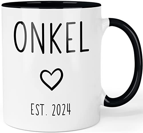 Tasse Schwangerschaft verkünden - Du wirst Onkel 2024 - beidseitig bedruckte Kaffeetasse - Geschenk werdender Onkel, Farbe: Schwarz