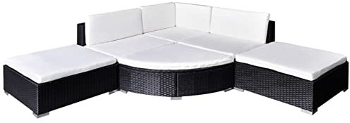 Homgoday Gartenmöbel Set 6-TLG. Garten Lounge-Set mit Auflagen Gartensofa Rattansofa Lounge Sitzgruppe Sofagarnitur Gartenlounge Mittelsofa Ecksofa Poly Rattan Schwarz und Cremeweiß