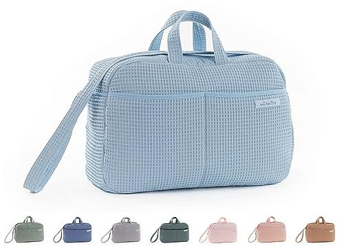 mi bollito – Bolso de maternidad Crossbody para carrito de bebé y para hospital. Bolsa organizadora práctica y elegante de gran capacidad. Producto fabricado en España. (Azul claro)