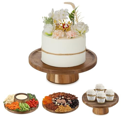 Nuptio Base Tartas Soporte Expositor: 24.3cm Madera Tarta Bandejas Bandeja Cupcakes Redonda Porta Pasteles Stand Baby Shower Decorativas Frutero Tartera Peana Cake Portatartas Cale Boda