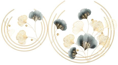 YyanLAK Modernes Ginkgo Wanddeko Metall, Blätter Wandbild Metallbild Deko Metall Bild Wandschmuck, Pfau Stil Wanddekoration, Für Home Office Wohnzimmer