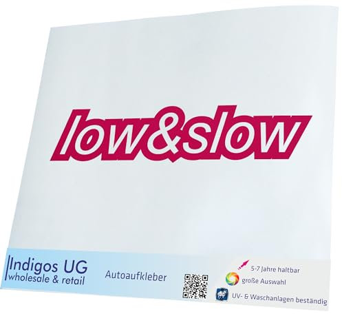Indigos UG Auto Aufkleber Auto - 400x190 mm - Low&Slow - pink - konturgeschnittener Autoaufkleber ohne Hintergrund - selbstklebender Sticker für Auto, Fenster, Bus oder LKW - UV-beständig & wetterfest