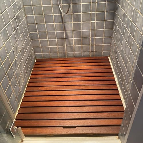 BBHW Badematte Holz Duschmatte, rutschfeste Unterlage, Toilettenboden-Ablaufbrett, Lattenrost Für Badewanne, Sauna, Pool, Natürliche Hölzerne Badezimmermatte, Size : 60 x 60 cm