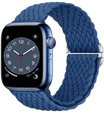 Nepfaivy Geflochtenes Armband Kompatibel mit Apple Watch Armband 40mm 41mm 38mm 42mm für Damen Herren, Nylon Stoff Sport Elastisches Ersatzarmband für iWatch Series 10/9/8/SE/7/6/5/4/3/2/1, Blau