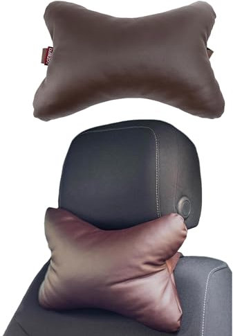 2er Set Auto Nackenkissen | Gaming Stuhl kissen | Kopfstütze Für Autositz | Reisekissen aus Kunstleder | Bequemes und wasserfestes Kissen für unterwegs | Farbe: Braun