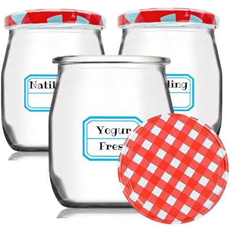 12 Vasos Yogurtera para Yogur y Postre de Cristal de 150 ml con Tapa Metálica - tarros de vidrio Para Yogur, Natillas, Pudding, Potitos - Frasco Apto para Microondas y Lavavajillas - Incluye Etiquetas