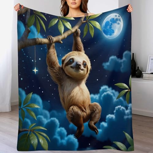 PAZZK Faultier Fleece Decke, Extra Weiche Flauschige Kuscheldecken, Leichte, Gemütliche Flannel Sofadecke/Couchdecke Für Erwachsene, Wohndecke（150×200cm）