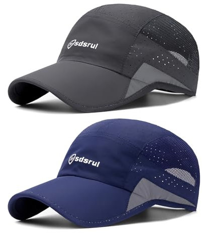AYPOW 2 Packs Gorra de BéIsbol Transpirable para Hombre,Gorra de ProteccióN solar de Secado RáPido,Gorra de Malla Plegable Lavable Gorra Ligera Sombreros de Verano al Aire Libre con Hebilla Ajustable
