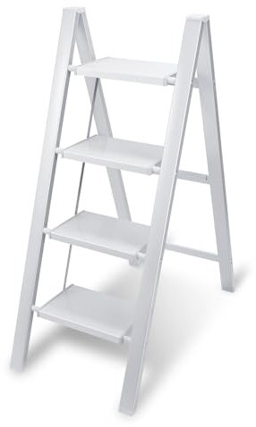 Joparri Escabeau pliable en aluminium à 4 marches - Marchepied antidérapant - Petit et compact - Charge maximale : 150 kg - Pour la maison, le bureau, l'étagère de rangement portable (blanc)