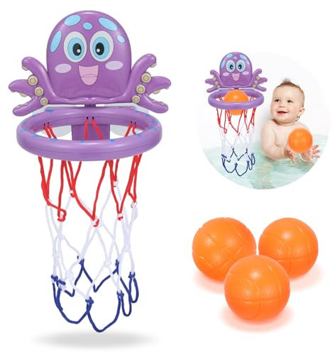 Badespielzeug-Geschenke für Kinder von 1-8 Jahren, Schießspiel in der Badewanne & lustiger Basketballkorb für Jungen, Mädchen, Babys und Kleinkinder - Saugnapf-Basketballkorb mit 3-Ball-Set