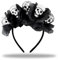 Totenkopf Haarreif, delly Blumen Haarreif Tag der Toten, Haarband mit Schwarzen Rosen, Haarschmuck Halloween Haarreifen, Haarkranz Blumen Schwarz, Kopfschmuck für Fasching