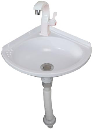 TYTFTDLD Eckwaschtisch, Wandwaschtisch, Wandwaschtisch Kleinwaschtisch，Fächerwaschtisch, Mini-Kunststoff-Kleinwaschtisch mit Mondbogen-Armatur, Badezimmer-Kleinwaschtisch[weiß]