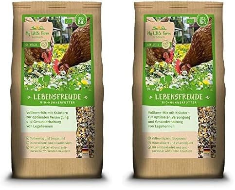 My Little Farm Lebensfreude Bio-Hühnerfutter, 2 kg, Vollkorn-Mix mit wertvollen Kräutern zur optimalen Versorgung und Gesunderhaltung von Legehennen und anderem Geflügel (Packung mit 2)