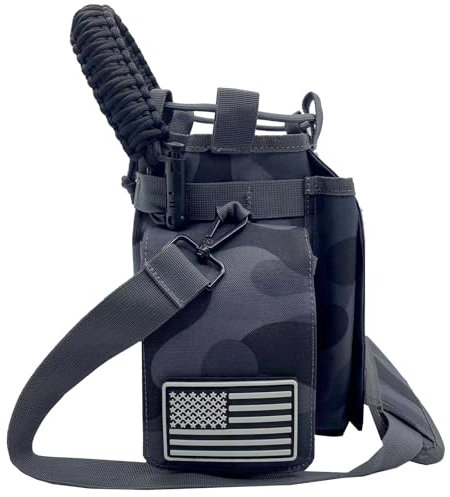 Rogisi 64 oz Insulated Water Bottle Carrier Bag, Half Gallon Water Bottle Jug Sling Bag Sleeve Pouch Holder with Strap & Paracord Handle and 2 Pocket, Tactical Bag for Outdoor Camping, Hiking, Gym