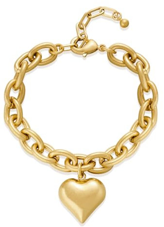 LILIE&WHITE Vergoldetes Damen Armband mit Herzanhänger – Verstellbare Gliederkette, Romantisches Design, Geschenk, Stilvoll und Elegant