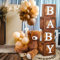 Baby Boxen mit Buchstaben für Babyparty - 4 Holz Braun Baby Boxen mit Luftballons Set Baby Blöcke für Babyparty Dekorationen, Baby Geburtstag Neutral Geschlecht Enthüllung Party Hintergrund für Junge