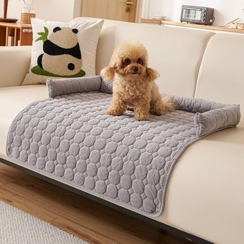 Bettschlange Hundebett Sofa Waschbar - Hundedecke Sofa mit Rand, Sofaschutz Hund, Flauschig Hundebett, rutschfest Hundekissen, Mittelgroße Hunde,75x75cm,Hellgrau