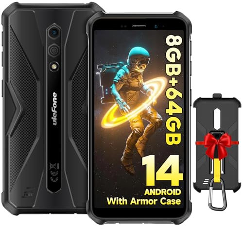 Ulefone Armor X12 Pro 2025 Outdoor Handy Android 14 Octa Core 8GB + 64GB/256GB SD, 4860mAh 13MP 5,45'' HD+ IP68/69K Wasserdicht Stoßfeste Smartphone 4G Dual SIM Face ID NFC GPS-2 Jahr Garantie Schwarz