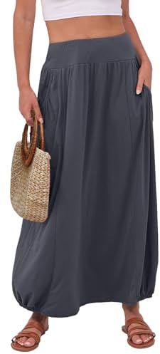 ANRABESS Women's Maxi Skirt Summer Trendy High Waisted Boho Flowy Long Skirts 2026 Spring Fashion Beach Vacation Clothes Dark Grey Large
