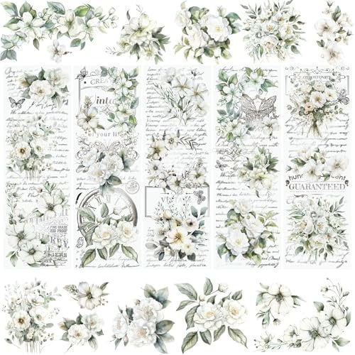WANDIC 5 Sheets Rub On Transfer Sticker, Retro White Flower Pattern Stickers for DIY Scrapbooking Photo Albums Furniture,11.8 * 3.9in