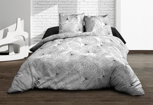 Le linge de Jules Parure Drap Plat + Drap-Housse 140x190 + 2 T - Pur Coton 57 Fils - Olinda Gris