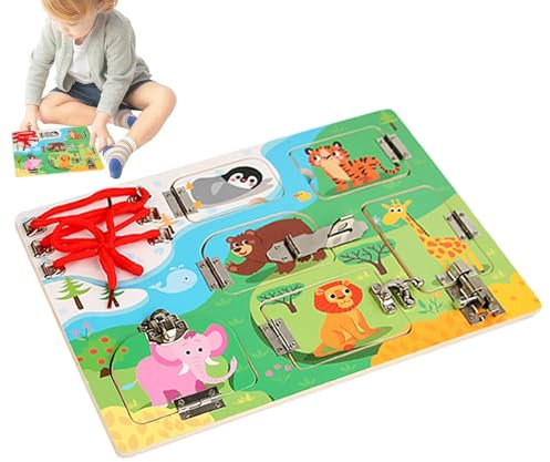 Wooden Latches Board, Latches Sensory Board Toy, buntes Holzlatches Board, Sensory Locks und Latches Toy, Fine Motor Skills Travel Toy for Kids, Fun Educational Sensory Toy for Boys and Girls