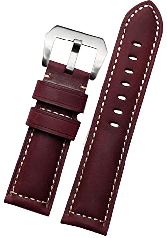 EKINS 20mm 22 mm 24 mm 26 mm echter Leder Retro Man Uhrenband für Panerai PAM111 441 Kaufmanns -Wachband -Handgelenksgurt(Wine Red silver,24mm)